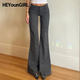 Amozae Low Waisted Straight Casual Suit Flare Pants Gray Skinny Fashion High Street Lady Boot Cut Trousers Vintage Y2K