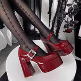 Amozae-Super High Heel Shoes New Round Head Shallow Mouth Metal Buckle Thick Heel Waterproof Platform Mary Jane Women's Shoes