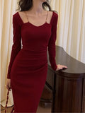 Amozae-Christmas Outfit New Year's Eve Dress party look inspos Sexy Women Bodycon Slim Midi Dress Autumn Casual Black Red Evening Party Club Chic Vestidos Female Birthday Robe Clothings