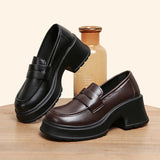 Amozae-Lucyever Pu Leather Platform Loafers Woman 2025 British Style Thick Heels Oxfords Shoes Women Slip On College Gothic Shoes Mujer
