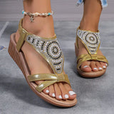 Amozae-2024 Hot Sale Shoes Female Elastic Band Women's Sandals Summer Rome Open Toe Sequins Casual Beach Wedge Plus Size Sandals