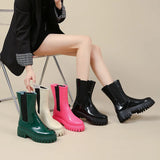 Amozae-Fashion Rain Boots Waterproof Anti-slip Middle Jane Tube Four Seasons Outdoor Car Wash Fishing Boat Shoes Luxury Platform Boots