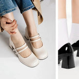 Amozae-Mary Jane Shoes 2024 Fashion Square Toe High Heels Buckle Single Shoes Shallow Mouth Designer Women's Party Dress Shoes