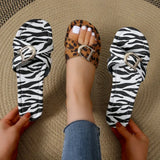 Amozae-Shoes for Women 2024 Brand Leopard Print Women's Slippers Fashion Belt Buckle Daily Slippers Women Summer Peep Toe Flat Slippers