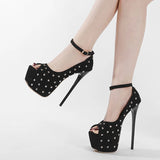 Amozae Runway Style Sexy Peep Toe 16CM Extreme High Heels Party Club Stripper Shoes Fashion Rivet Platform Pumps Women Sandals