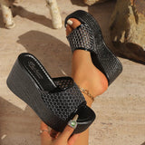 Amozae-2025 Summer Hollow Out Mesh Wedge Sandals Women Peep Toe Chunky Platform Slippers Woman Non Slip Thick Bottom Outdoor Slides