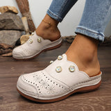 Amozae-Women's Comfort Thick Sole Casual Slippers Fashion Pearl Decor Closed Toe Sandals Woman Summer Outdoor Lightweight Half Slippers