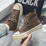 Amozae-Hot sale Brown Men's Canvas Shoes Fashion Espadrilles Man High top Sneakers Platform Vulcanized Shoes Men Unisex Board Shoes