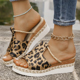 Amozae-Women's Leopard Print Wedge Sandals Summer 2025 Lightweight Non Slip Platform Slippers Woman Thick Sole Peep Toe Beach Sandalias