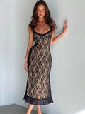 Amozae-Sexy 2024 New Women's Spaghetti Strap Lace Dress Streetwear Spring Summer Sleeveless High Waist Backless Slim Party Club Dresses