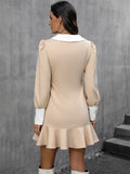 Amozae- Ruffled V-Neck Patchwork Mini Dress For Women Fashion Long Sleeve Elegant Contrast Party Dress Female High Waist Dress