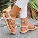 Amozae-Bohemian String Beaded Flat Sandals for Women Summer Fashion Floral Printed Beach Shoes Woman Elastic Band Braided Roman Sandals