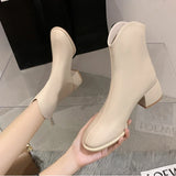 Amozae-Women Ankle Boots Comfy Winter Short Boot Ladies Plus Size 43 Zip Casual Round Toe Patent PU Fashions Beige Low Heel Boots Women