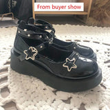 Amozae-Shoes Lolita shoes Women heels platform mary janes Star Buckle Strap Mary Janes Women Cross-tied Girls Rivet Casual kawaii shoes