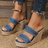 AMOZAE- - Summer Women's Denim Wedge High Heel Sandals