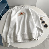 Amozae-Autumn Casual Outfits Amozae-Mock Neck Cartoon Embroidered Bear Sweatshirt Long Sleeved Women 2024 Loose Casual Top