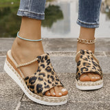 Amozae-Women's Leopard Print Wedge Sandals Summer 2025 Lightweight Non Slip Platform Slippers Woman Thick Sole Peep Toe Beach Sandalias