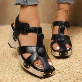 Amozae-Hollow Out Wedge Heel Gladiator Sandals for Women Closed Toe Chunky Platform Sandals Woman 2025 Summer Thick Bottom Beach Shoes