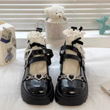 Amozae-2025 Sweet Heart-Shaped Buckle Lolita Shoes Women Patent Leather Platform Mary Janes Woman Metal Decoration Chunky Heels Pumps