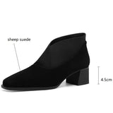 Amozae-Hot New Spring Sheep Suede Women Shoes Square Toe Women Pumps Shoes for Women Chunky Heels Deep Mouth Loafers Zapatos Mujer