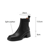 Amozae-New Autumn Split Leather Women Boot Square Toe Short Boots for Women High Heels Winter Boots Women Chelsea Boots Ladies Shoes