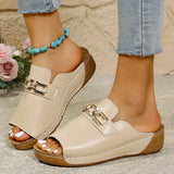 Amozae-Fashion Metal Decor Wedge Slippers Women Plus Size Peep Toe Platform Sandals Woman Summer Thick Sole PU Leather Beach Slippers
