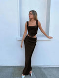 Suninheart Summer Sets for Women 2 Pieces Corset Top and Long Skirt Coffee Wedding Guest Dress Elegant New in Matching Sets