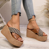 Amozae-Cross Strap Wedge Sandals Women Fashion Plaid Pattern Chunky Platform Sandals Woman Thick Bottom Summer Beach Slippers Plus Size