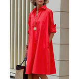 Amozae-Stylish Women's Solid Color Long Sleeves Lapel Midi Dresses Maxi Dresses for Women 2024 Casual Summer