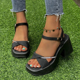 Amozae-Ladies Shoes on Sale 2024 High Quality Ankle Strap Women's Sandals Summer Sequined Buckle Solid Platform Chunky Heels Sandals