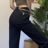 Amozae-New Spring Autumn Hot Girl Harajuku Black Irregular Metal Chain Pants Streetwear High Waist Casual Fashion Hip Hop Trouser