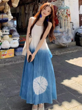 Amozae-dress to impress party dress nye outfits Blue tie-dye suspender dress for women YM1509