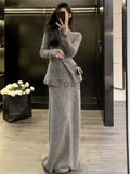 Amozae-Christmas Party Dresses Winter Vintage Elegant 2 Piece Set Women V-neck Y2k Chic Kintted Skirt Suit Female Korean Fashion Casual Retro Sweater Set 2024