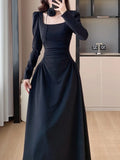 Amozae-Christmas Outfit New Year's Eve Dress party look inspos Elegant Chic Women Fashion Black Dress Vintage Casual A-Line Solid Party Birthday Prom Dresses Female Spring Clothes Robe Mujers