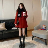 Amozae-Thickened Winter Woolen Coat  Early Spring Women's Long Red Coat With Horn Buttons Fashionable Women's Outerwear