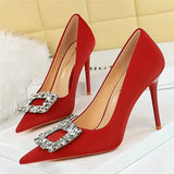 Spring Autumn Sexy Fashion Party Pumps Women's Heels Super Pointed Rhinestone Wedding Stripper Shoes