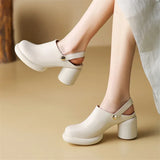 Amozae- New Summer Slippers Summer Shoes Round Toe Mules High Heels Sandals for Women Handmade Two Ways To Wear Platform Sandals