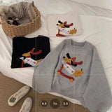 Amozae-Autumn Casual Outfits Amozae-Women's Embroidered Skateboard Hoodie, Round Neck Top, Sausage Dog Hoodie, Loose, Long Sleeve, Autumn, 2024