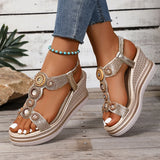 Amozae-Pearl Crystal Decor Wedge Sandals for Women Bohamian Style Chunky Platform Sandalias Mujer Summer 2025 Thick Bottom Beach Shoes