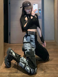 New Autumn Japanese Hot Girls Harajuku Black and White Color Matching Pants Fashionable Loose Casual Splicing Pant ﻿