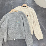 Amozae-Autumn Casual Outfits Amozae-Dog Embroidery Double Zipper Knit Cardigan Casual Solid Winter Women's Sweater Jacket