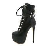 Amozae Sexy Buckle Strap 16.5 CM Extreme High Heels Platform Boots For Women Round Toe Cross Lace Up Party Club Stripper Shoes