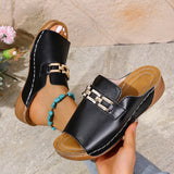 Amozae-Fashion Metal Decor Wedge Slippers Women Plus Size Peep Toe Platform Sandals Woman Summer Thick Sole PU Leather Beach Slippers