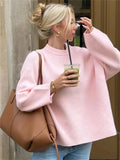 Amozae Pink Knitwear Sweater Pullover For Women Long Sleeve Fashion Loose Patchwork Cute Y2k Top Female Knit Elegant Pullover New