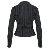 Amozae Women Black Striped Long Sleeve Button Up Shirt Autumn Elegant Casual Turn-down Collar Blouse Office Lady T-shirt