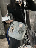 Amozae-Fall Outfits Streetwear y2k 90s Fashion Gothic  Vintage Denim Messenger Bag Women 2023 New Hot Girls Harajuku Casual Crossbody Bags Female Retro Solid Canvas Bag Y2k