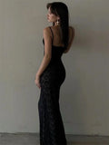 Tossy Lace Hollow Out Backless Maxi Dress Slim V-Neck See-Through High Street Summer Elegant Party Dress Fashion Slim Dress 2023
