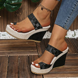 Amozae-Woven Wedge Sandals Women Summer Open Toe Thick Bottom Casual Roman Sandals Plus Size 43 Slippers Platform Flip Flops Women