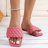 AMOZAE- - Plus Size Weaving Flat Slippers Summer Beach Flip Flops