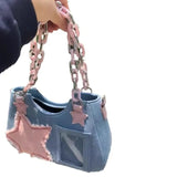 Amozae-Y2K Vintage Shoulder Bag Korean Fashion Underarm Harajuku Star Tote Denim Bag Chain Ladies Bags Zip Purses Handbags Women